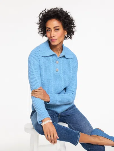 Talbots Petite - Johnny Collar Pullover Sweater - Lakeside Blue Heather - Large