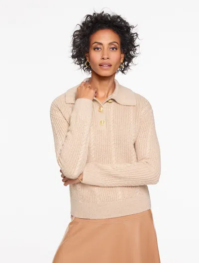 Talbots Petite - Johnny Collar Pullover Sweater - Sesame Heather - Xl  In Neutral