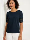 Talbots Misses - Lace Trim Crewneck T-shirt - Indigo - Xl - 100% Cotton