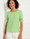 Talbots Petite - Lace Trim Crewneck T-shirt - Pistachio Green - 2xs - 100% Cotton