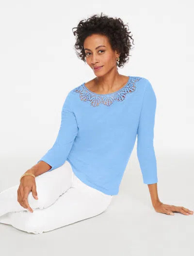 Talbots Petite - Lace Trim Crewneck Top - Vista Blue - Medium