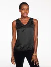 Talbots Petite - Lace Trim Satin Camisole - Black - Large  In Black
