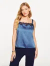 Talbots Petite - Lace Trim Satin Camisole - Moonlight Blue - Xl  In Blue