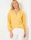 Talbots Plus Petite - Lantern Sleeve Linen Top - Cross Dyed - Daffodil/white - 3x  In Daffodil,white