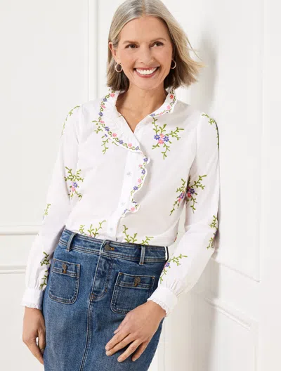 Talbots Misses - Lattice Embroidered Ruffle Shirt - White - Xl