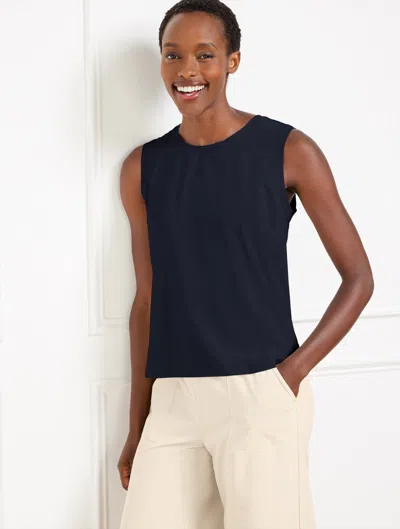 Talbots Petite - Lightweight Woven Stretch Sleeveless Tank Top - Laser Cut - Blue - Large