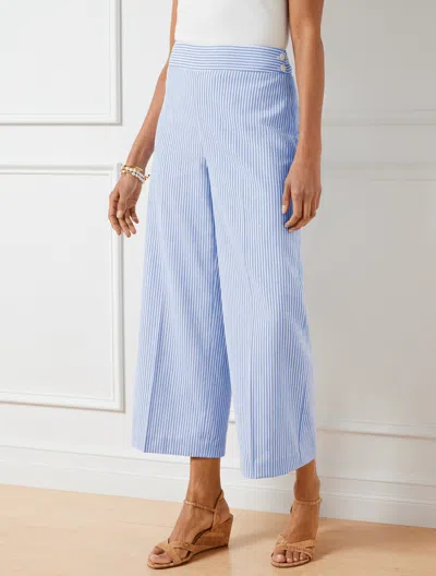 Talbots Petite - Linen Blend Wide Leg Crop Pants - Sunset Stripe - White/blue Iris - 10  In White,blue Iris