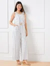 Talbots Misses - Linen Cotton Jumpsuit Dress - Hammock Stripe - White/black - 16  In White,black