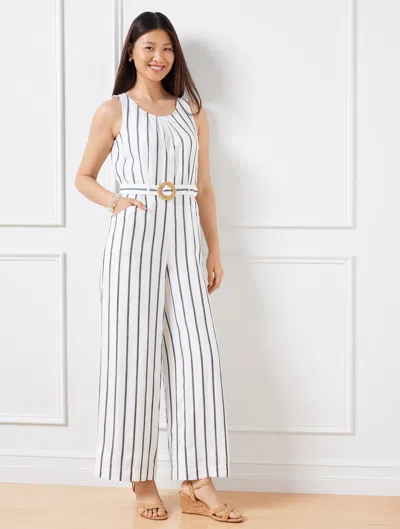 Talbots Misses - Linen Cotton Jumpsuit Dress - Hammock Stripe - White/black - 16  In White,black