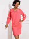 TALBOTS PLUS SIZE - LINEN COTTON SHIFT DRESS - EMBROIDERED PALM - RADIANT CORAL - X TALBOTS