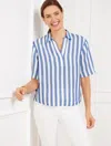 Talbots Petite - Linen Short Popover Shirt - Airy Stripe - White - Xl