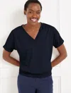 Talbots Petite - Luxe Jersey V-neck T-shirt - Blue - Large  In Blue