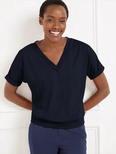 Talbots Petite - Luxe Jersey V-neck T-shirt - Blue - Large