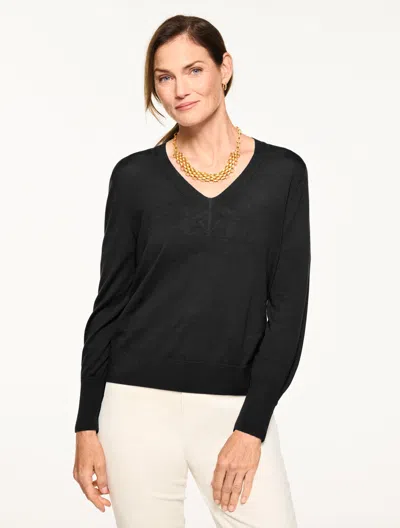 Talbots Petite - Merino Wool V-neck Pullover Sweater - Black - Xl