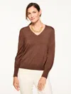 Talbots Petite - Merino Wool V-neck Pullover Sweater - Dark Walnut - Large  In Brown