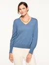 Talbots Petite - Merino Wool V-neck Pullover Sweater - Moonlight Blue - Small