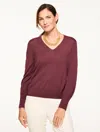 Talbots Petite - Merino Wool V-neck Pullover Sweater - Rich Burgundy - Large