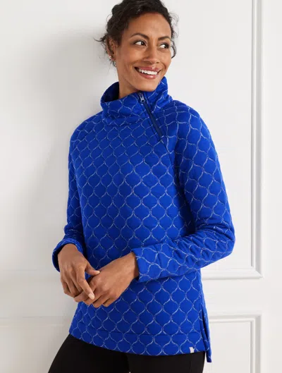 Talbots Metallic Asymmetrical Zip Quilted Pullover Sweater - Sapphire Blue - 2x