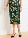 Talbots Petite - Metallic Floral Jacquard Pencil Skirt - Dark Green/gold - 10  In Dark Green,gold