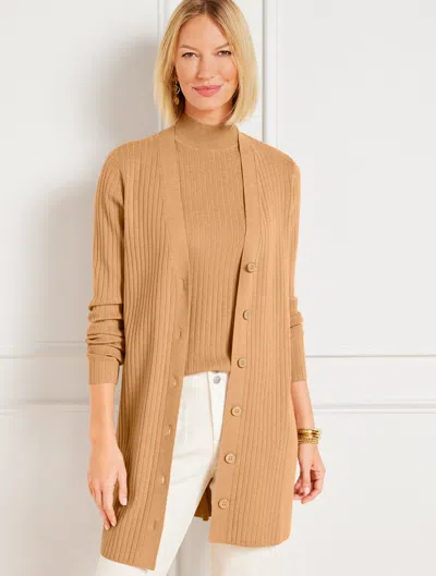 Talbots Metallic Ribbed Cardigan Sweater - Rattan - 1x