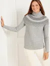Talbots Metallic Turtleneck Sweater - Whimsical Fair Isle - Grey Sky Heather - 2x  In Grey Sky Heather