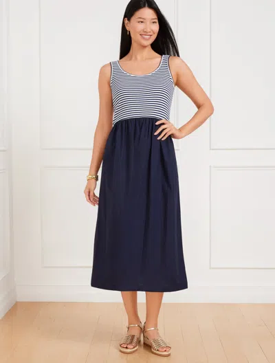 Talbots Petite - Mixed Media Poplin Midi Dress - Stripe - Indigo - Medium  In Purple