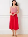 Talbots Petite - Mixed Media Poplin Midi Dress - Stripe - Red - Xl