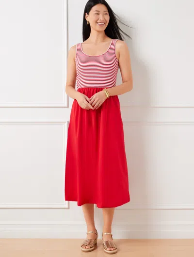 Talbots Petite - Mixed Media Poplin Midi Dress - Stripe - Red - Xl