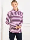 TALBOTS PETITE - MOCKNECK PULLOVER SWEATER - TEXTURED STRIPE - MULBERRY WINE/IVORY - LARGE TALBOTS