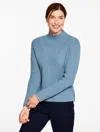 Talbots Petite - Mockneck Sweater - Manor Blue - Large  In Blue