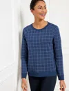 Talbots Petite - Modal French Terry Crewneck Sweater Pullover - Gorgeous Grid - Ink/moonlight Blue - 2xs Tal In Ink,moonlight Blue