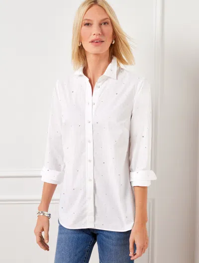 Talbots Petite - Modern Classic Rhinestone Embellished Shirt - White - Xl - 100% Cotton