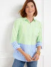 Talbots Misses - Modern Classic Shirt - Wonder Stripe - Pistachio Green/blue Wave - Medium - 100% Cotton Tal In Pistachio Green,blue Wave