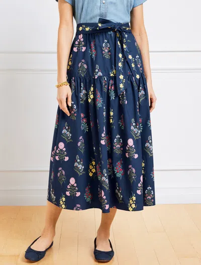 Talbots Misses - Modern Poplin Flounce Midi Skirt - Floral Radiance - Ink - Xl