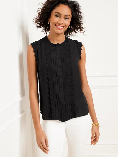 Talbots Petite - Moss Crepe Flutter Top - Black - Medium