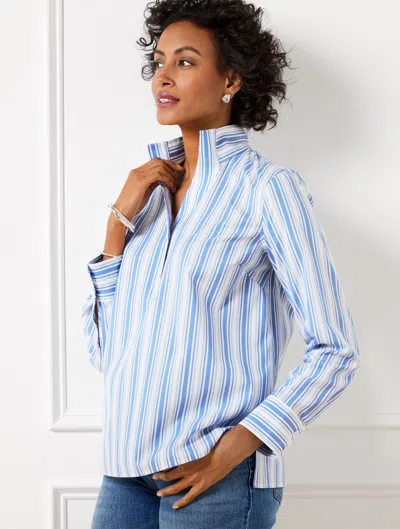 Talbots Plus Petite - Non-iron Popover Shirt - Strolling Stripe - Blue Wave/white - X  In Blue Wave,white