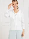 Talbots Petite - Open Stitch Full- Zip Hoodie - White - Small  In White