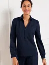 Talbots Petite - Passport Ponte Johnny Collar Pullover Sweater - Indigo - 2xs