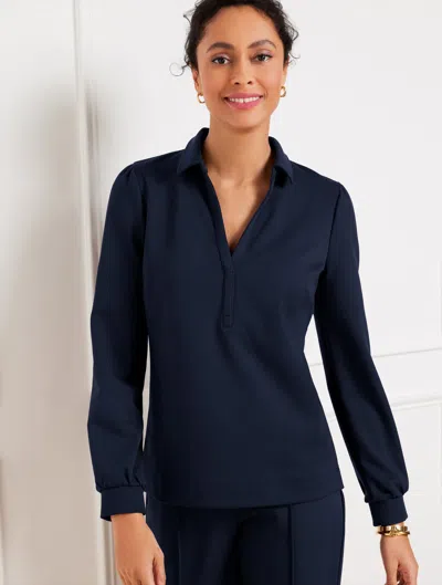 Talbots Petite - Passport Ponte Johnny Collar Pullover Sweater - Indigo - 2xs