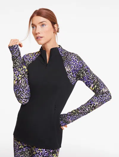 Talbots Petite - Performance Compression Half-zip Pullover Sweater - Colorful Meadow - Black/sagebrush - Lar