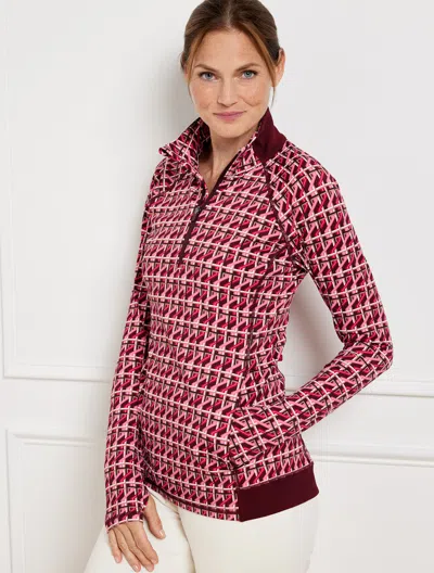 Talbots Petite - Performance Interlock Half-zip Pullover Sweater - Layered Lines - Burgundy Berry - Xl Talbo