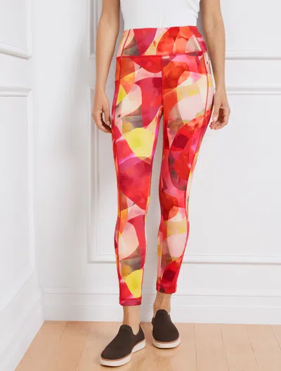 Talbots Petite - Performance Interlock Leggings - Watercolor Geo - Bright Berry - 2xs