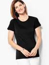 Talbots Petite - Pima Cotton Crewneck T-shirt - Black - Small  In Black