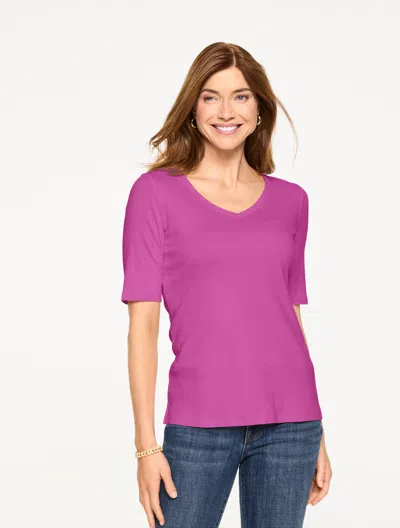 Talbots Petite - Pima V-neck T-shirt - Vivid Magenta - Large - 100% Cotton