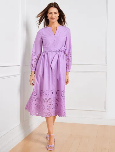 Talbots Petite - Placed Eyelet Fit & Flare Shirtdress - Wisteria Purple - 12 - 100% Cotton
