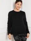 Talbots Petite - Pleated Back Modern Scuba Pullover Sweater - Black - Medium  In Black