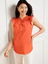 Talbots Petite - Pleated Poplin Shell Sweater - Tiger Lily Orange - Large - 100% Cotton  In Tiger Lily Orange