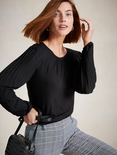 Talbots Pleated Sleeve Crewneck Top - Lakeshore Blue - 2x