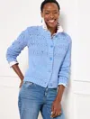 Talbots Misses - Pointelle Stitch Cardigan Sweater - Blue Sky Heather - Xl - 100% Cotton