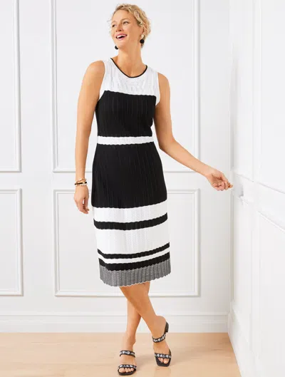 Talbots Petite - Pointelle Stitch Sweater Dress - White/black - Large  In White,black
